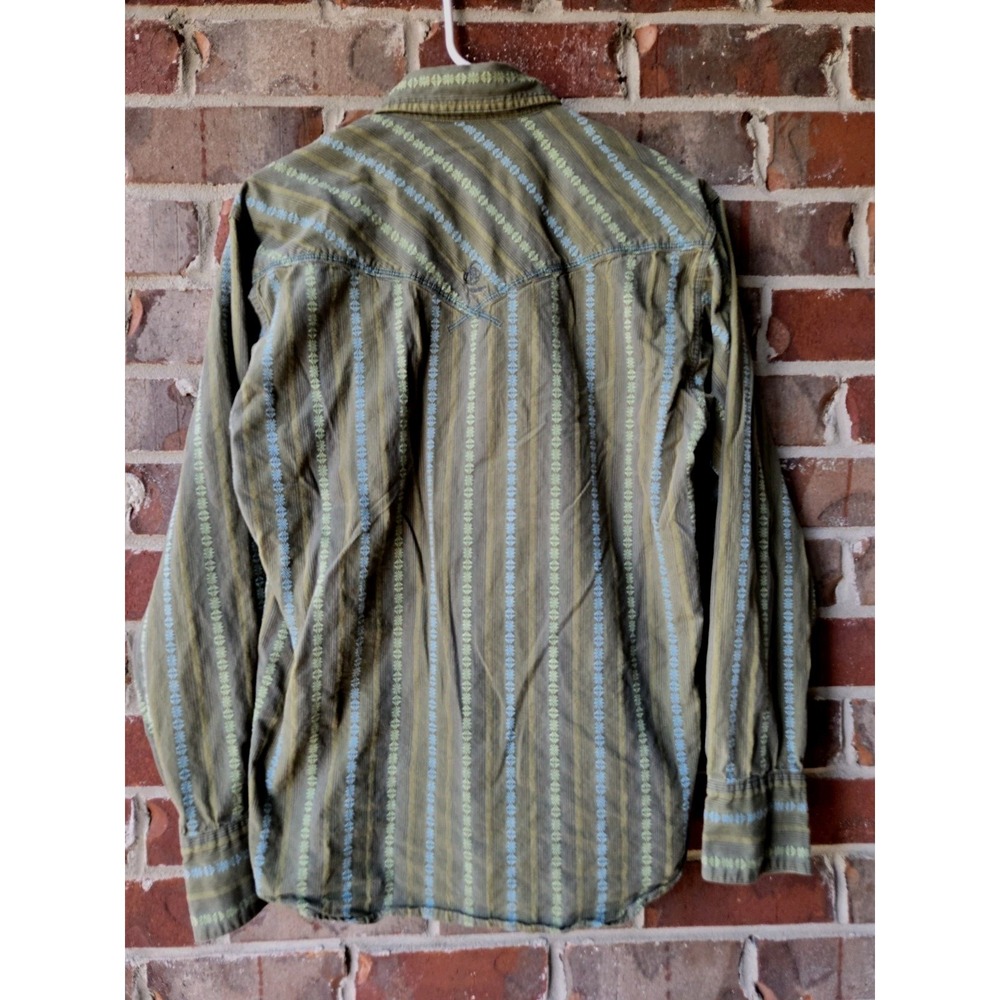 Patagonia New Belgium Organic Cotton Snap Button Shirt Mens S Green Blue Striped - Picture 2 of 10